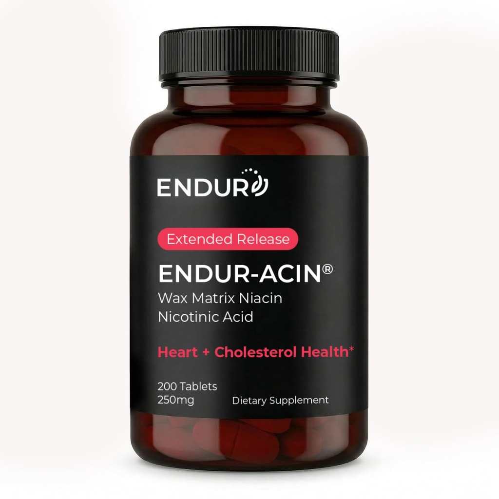 ENDUR-ACIN Niacin, Heart Health & Healthy Cholesterol Balance Supplement, Uitgebreide Release voor Optimale Absorptie, Glutenvrij, 250 mg (200 tabletten)