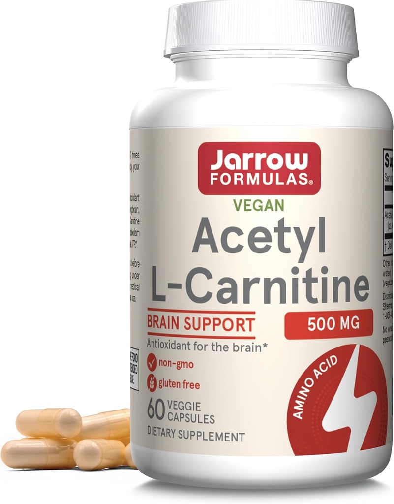 Jarrow Formulas Acetyl L-Carnitine Capsules - 500 mg - 60 Telling - For Brain Health & Fatty Acid Metabolisme - Plantaardige Capsules - Non-GMO - Glutenvrij