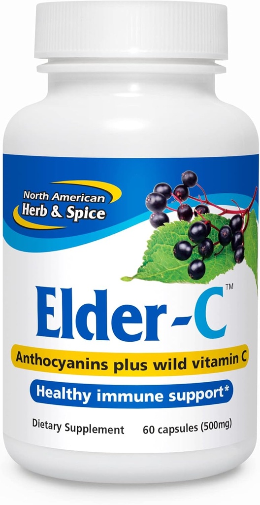 NOORD AMERICAN HERB & SPICE Elder-C - 60 Capsules - Vlierbes Concentraat - Immuunondersteuning, gezonde ademhalingsrespons - Bevat Oreganol P73 - Non-GMO, Glutenvrij - 30 porties