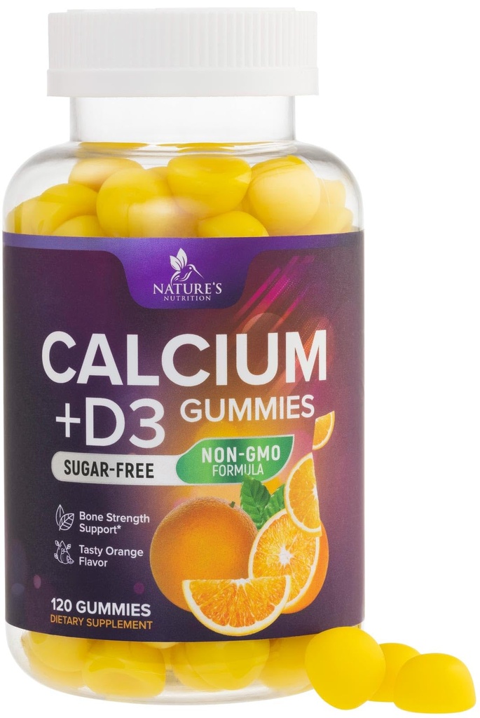 Calciumsupplement Gummies - Suikervrij Calcium Gummy met 400 IE Vitamine D3 voor beste absorptie - Ondersteunt Immune Health, Bones & Teeth - Nature's Calcium Kauwen voor vrouwen & mannen - 120 Gummies