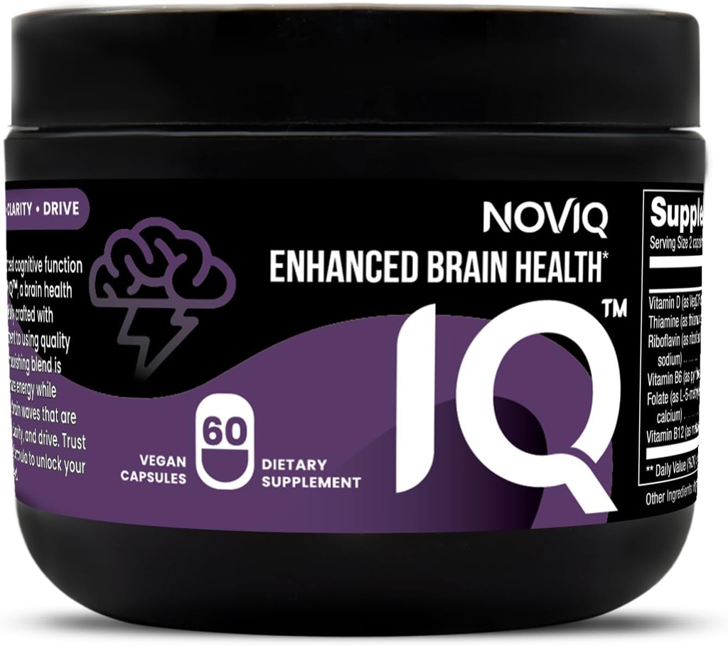 IQ - 11-in-1 Nootropic Brain Supplement: Ondersteunt geheugen en cognitie - Bioactive B-Complex w/5MTHF, L-Theanine, L-Tyrosine, Bacopa, Ginkgo, Huperzine - Vegan, Non-GMO, Cafeïnevrij - 60 Tel.