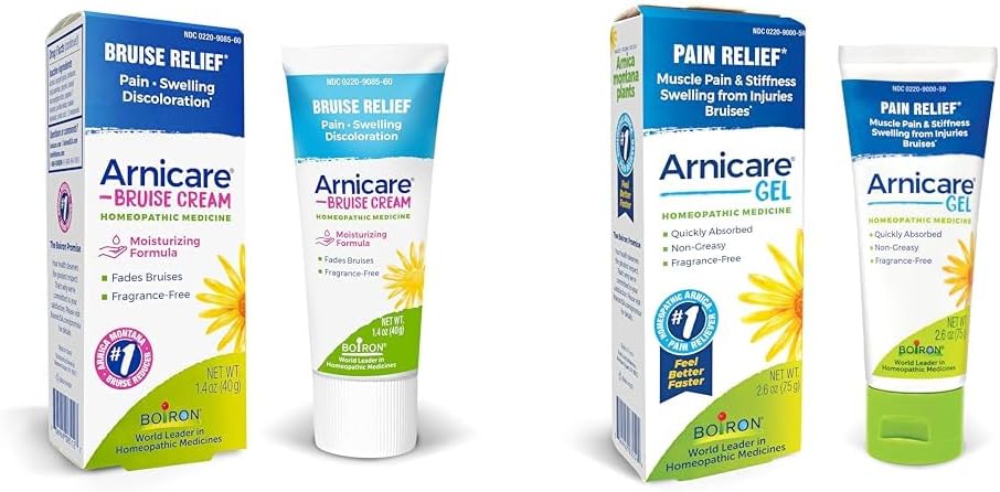 Boiron Arnicare Bruise crème voor pijn Verlichting van kneuzingen en zwelling of verkleuring & Arnicare Gel voor verzachtende verlichting van gewrichtspijn, spierpijn, spierpijn
