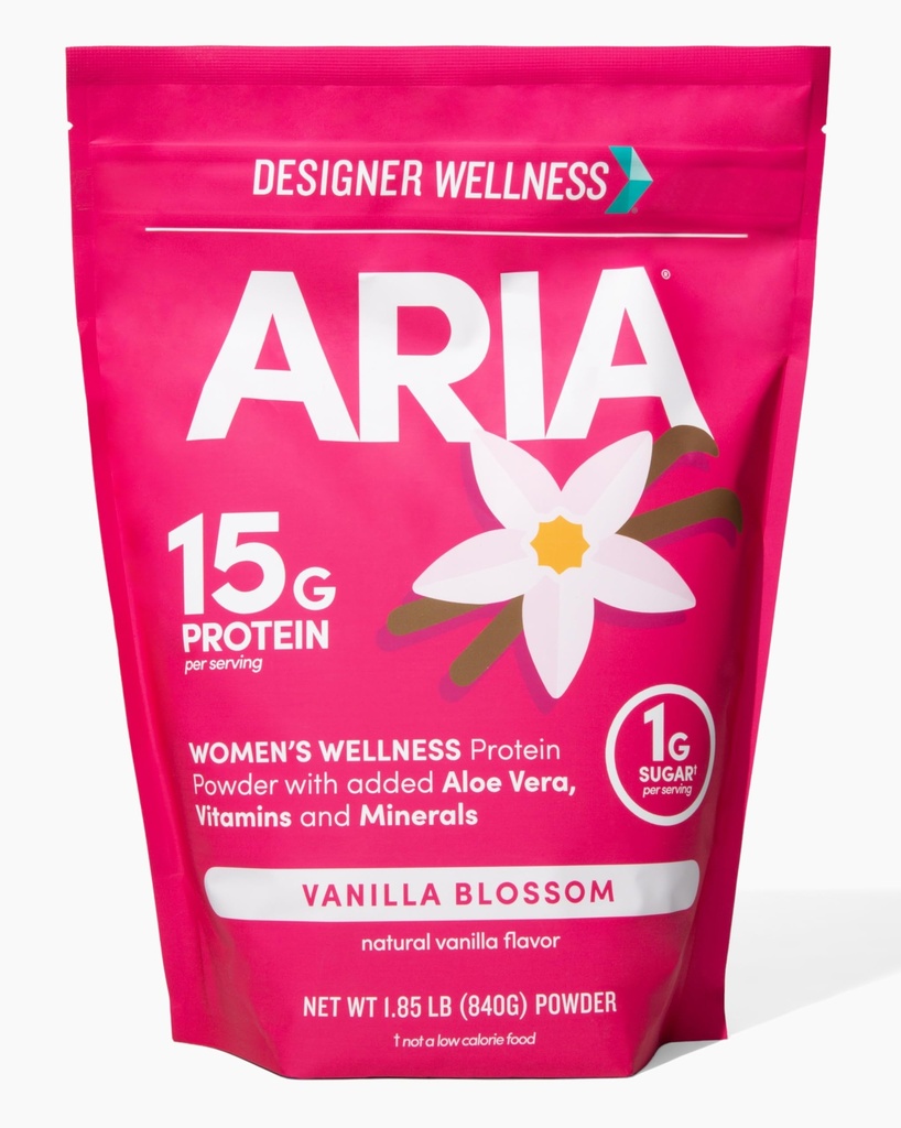 Designer Wellness, Aria, Women's Wellness Low Calorie Vanille Proteïne Poeder met Biotine, Vitamine C en Biologische Aloë, Vanille Blossom, 1,85 Pond