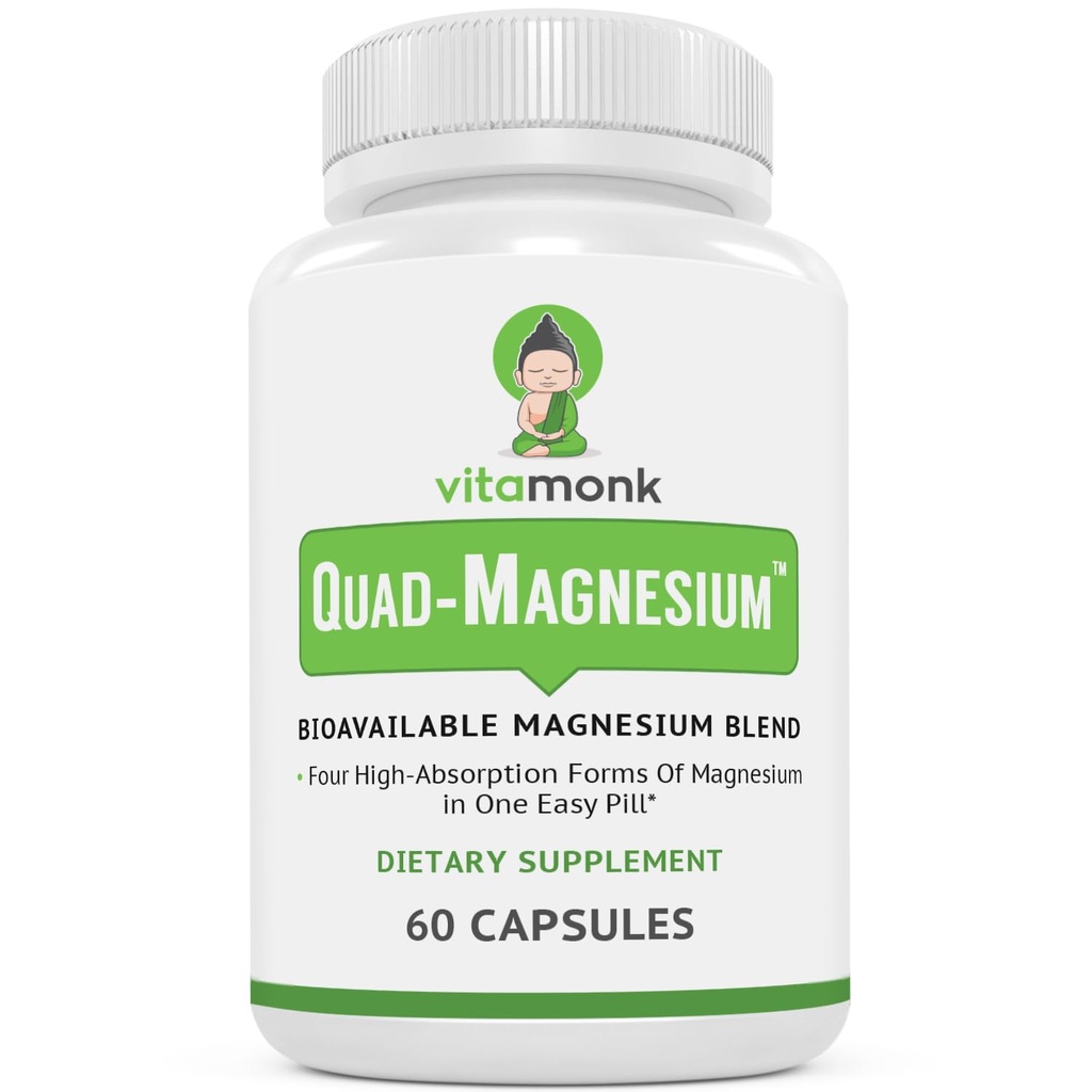 Quad Magnesium Blend by Vitamonk - met Magnesium Orotate, Glycinate Chelate, Magnesium Taurate en Di- Magnesium Malate - Hoge Absorptie Magnesium Complex voor Slaap, Hart en Mood