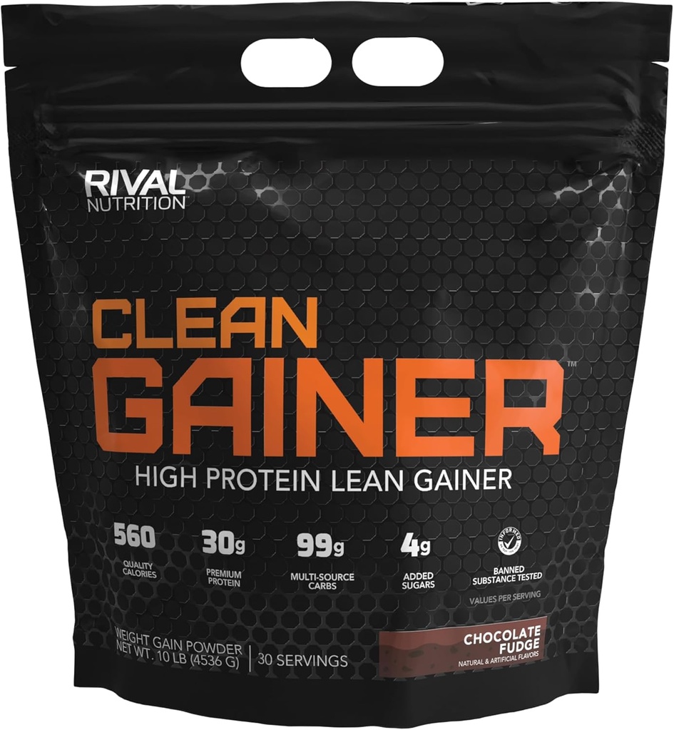 Rivalus Clean Gainer - Chocolate Fudge 10 Pond - Delicious Lean Mass Gainer met Premium Dairy Proteins, Complex Koolhydraten, en Kwaliteit Lipiden, Geen Banned Substances, Made in USA
