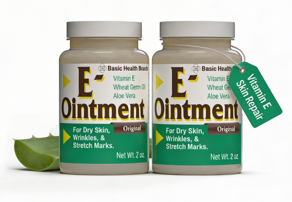 Basismerken - Vitamine E Zalf - 2oz - Vocht verhogen - kan helpen verminderen uiterlijk van littekens, Stretch Marks, Fine Lines & Rimpels - 2-pack
