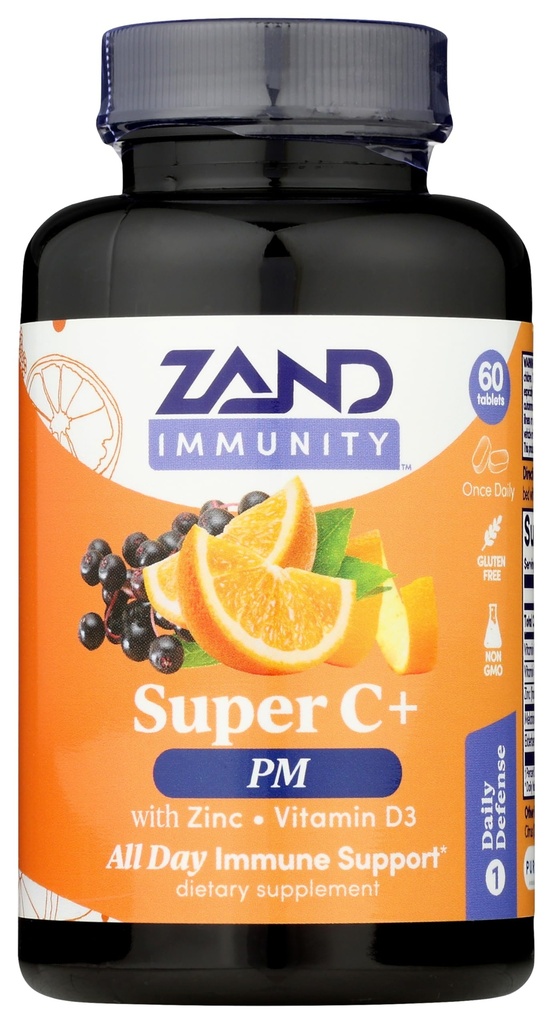 Zand Immunity Super C+ PM, Nighttime Immuun Support Plus Melatonine, 1000mg PureWay-C Vitamine C, Zink, D3 & Vlierbes, Enhanced Absorptie - 60 tabletten, 30 porties