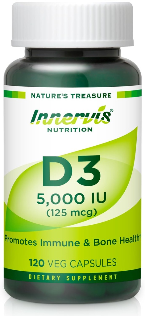 Vitamine D3 5000 IE Boost Immune, Support Bone & Teeth, Makkelijk door te slikken 120 Veg Capsules
