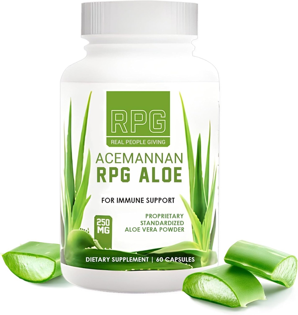 RPG Acemannan Aloë Vera Capsules - Aloëvera Dieetsupplement met Immune en Gut Support Aloë Vera Poeder Capsule - 60 Pillen (250 MG)