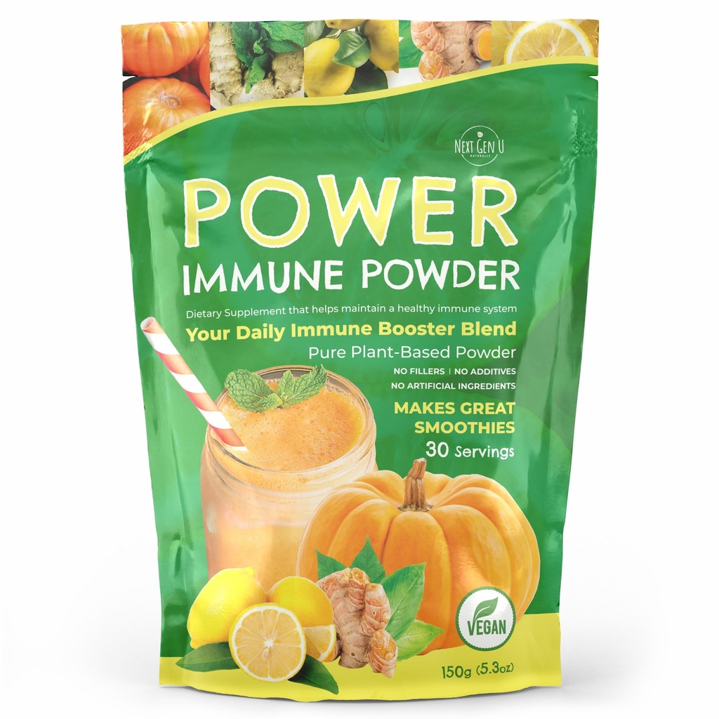 Immune Support - Supplement Poeder 150g - Superfood Booster voor volwassenen - Natuurlijke Immuniteit Verdediging - Dagelijkse Drinkmix voor vrouwen en mannen - Plantenbasis, Veganistisch & Glutenvrije Smoothie Boost door NextGenU