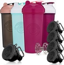 GOMOYO Fitness Bundle - 4-pack Shaker flessen met agitator + 5-pack eiwit Funnels met karabijnmachine, BPA-vrije en afwasmachine veilig