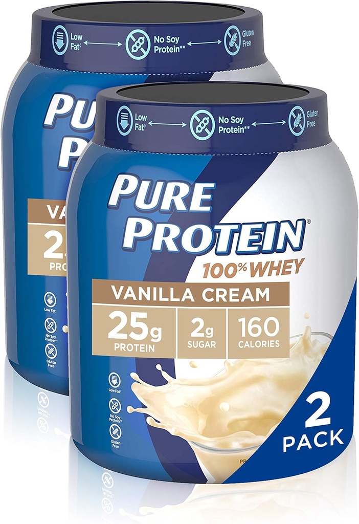 Wei Proteïne Poeder door Pure Proteïne, Glutenvrij, Vanille Cream, 1,75lbs, 2 Pack