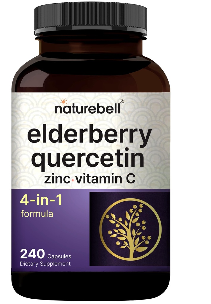 NatureBell Sambucus Elderberry Capsules, 5000mg Per Serving with Quercetin 500mg, Vitamine C and Zink, 240 Telling 