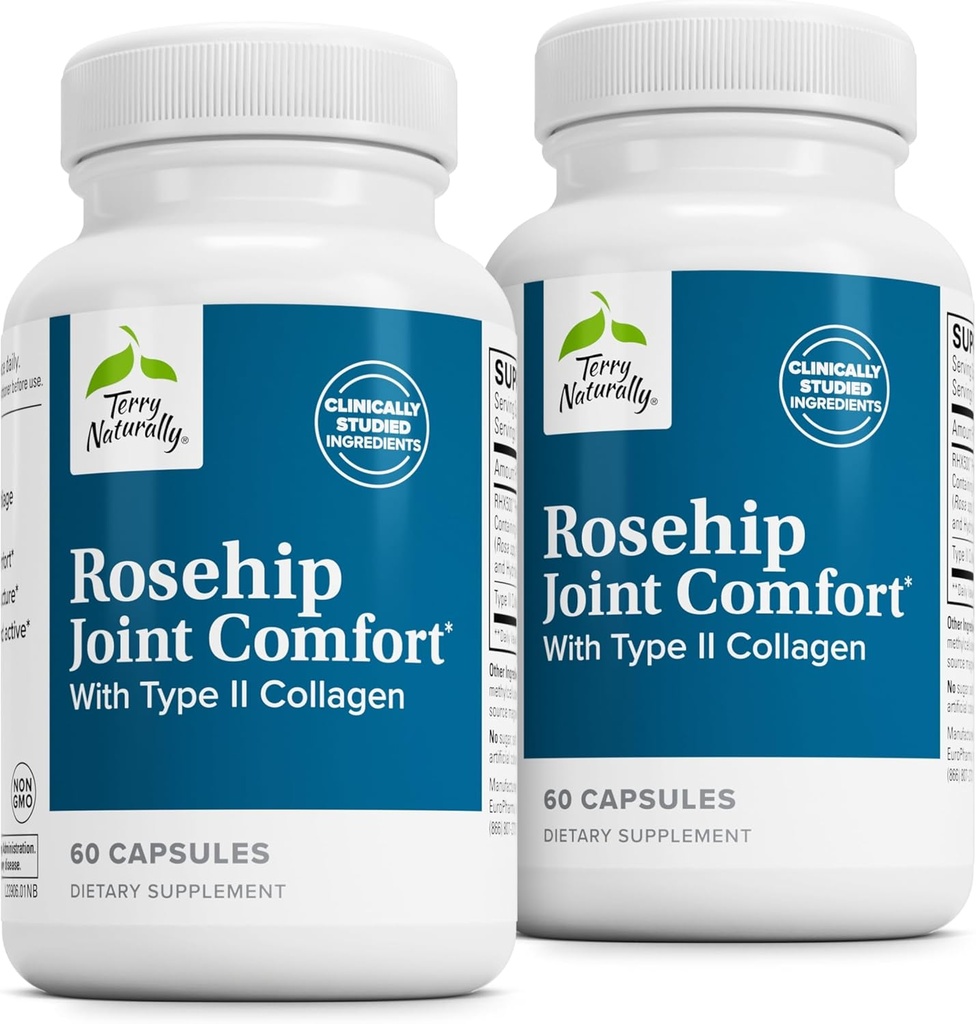 Terry natuurlijk Rosehip Joint Comfort - Gezonde gezamenlijke mobiliteit en flexibiliteit Ondersteuning Supplement - Supplement met type II Collagen - Gezamenlijke structuur en cartilage supplement - 60 capsules (2 verpakkingen)