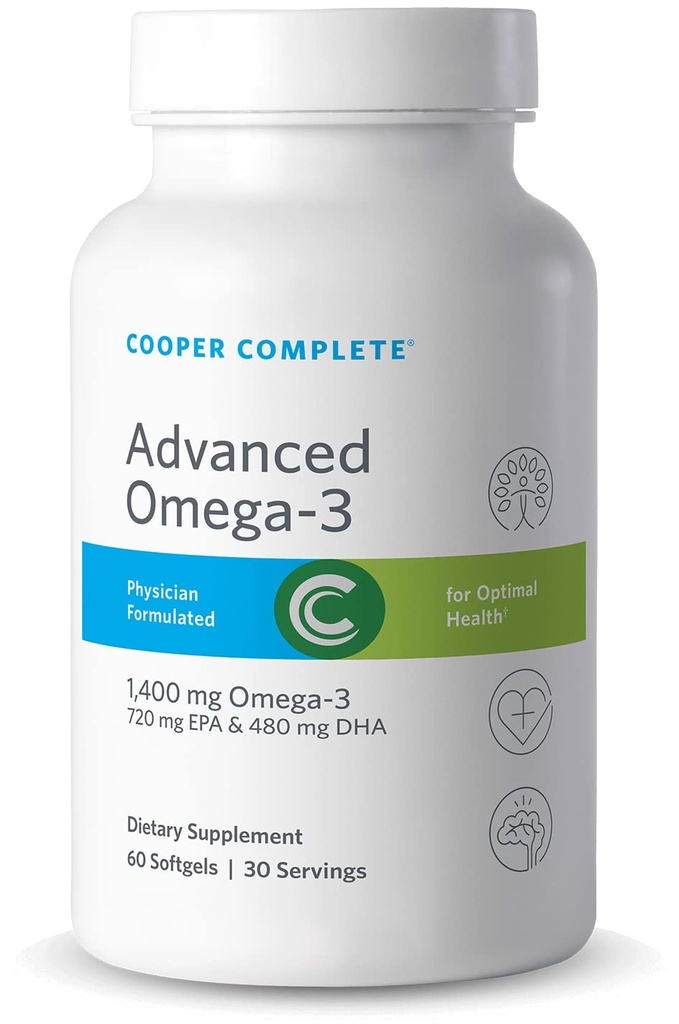 Cooper Complete - Advanced Omega 3 - Fish Oil Supplement, Concentrated EPA + DHA Omega-3 Vetzuren 1400 mg - 60 Softgels per fles. Verpakking van 4