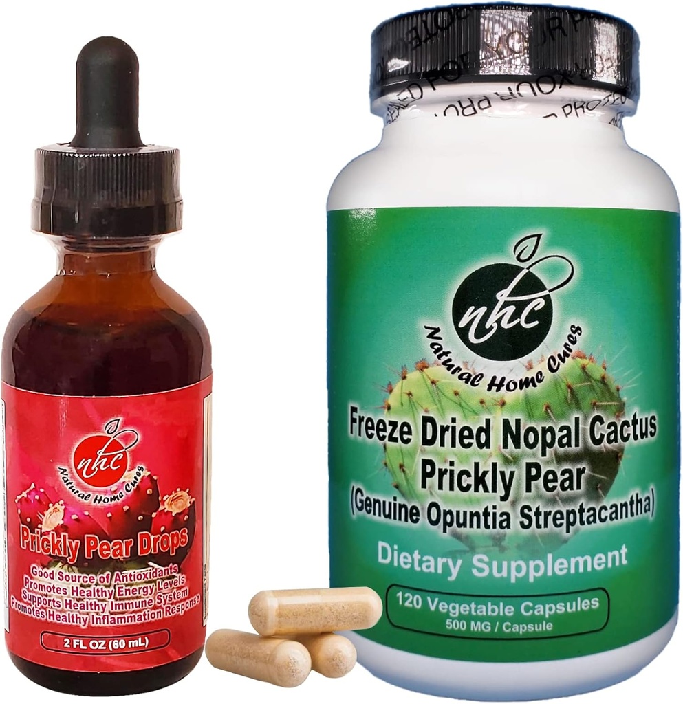 Prickly Pear Nopal Cactus Supplement Combo Pack - Freeze Gedroogde Cactus Fruit Extract - 120 Plantaardige Capsules & 2oz Liquid Drops - Vegan, rijk aan Betalains, & Bio available