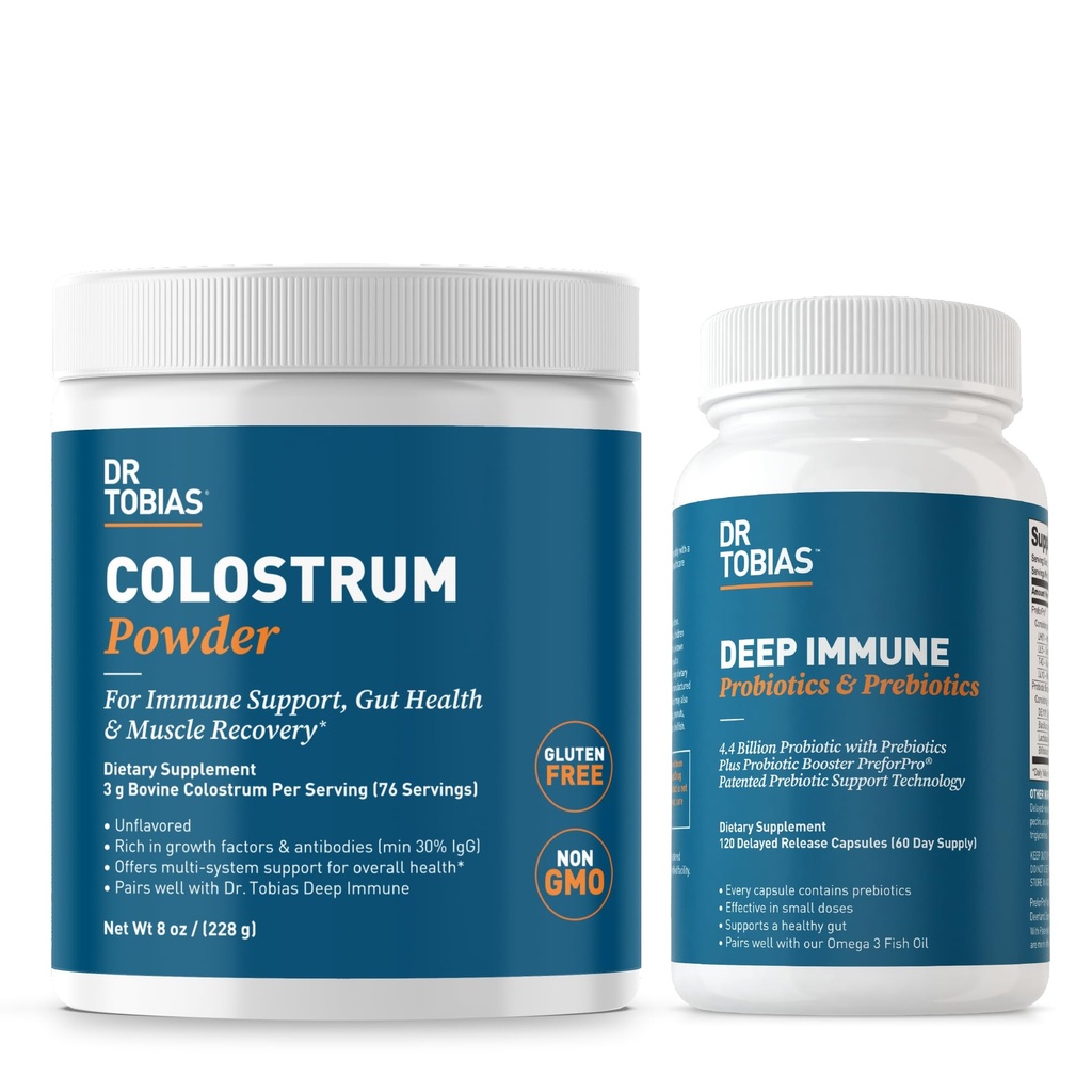 Dr. Tobias Deep Immune Probiotics & Prebiotics and Colostrum Powder - Ondersteunt Digestieve Gezondheid, Gut Health en Immuunfunctie