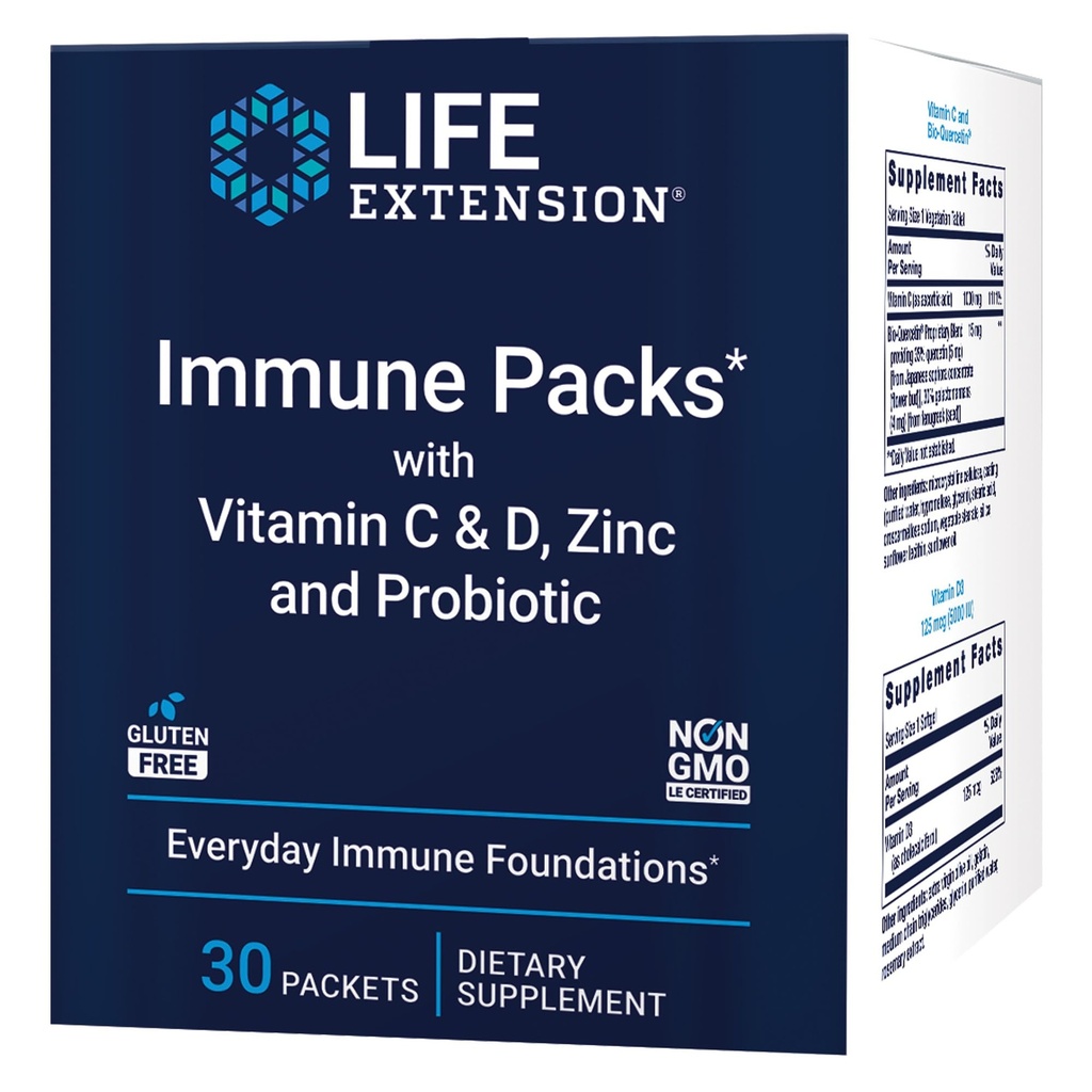 Levensverlenging - Immuunverpakkingen met vitamine C & D, zink en probiotica (30 verpakkingen)