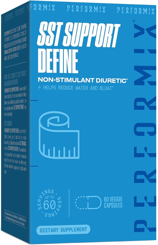 PERFORMIX SST-ondersteuning Definieer niet-simulant diuretisch - 60 Veggie-capsules - Verminderen van water en opgeblazen gevoel - Ondersteuning van urinetrek gezondheid en volledige lichaamsreiniging met Dandelion Extract & Apple Cider Vinegar