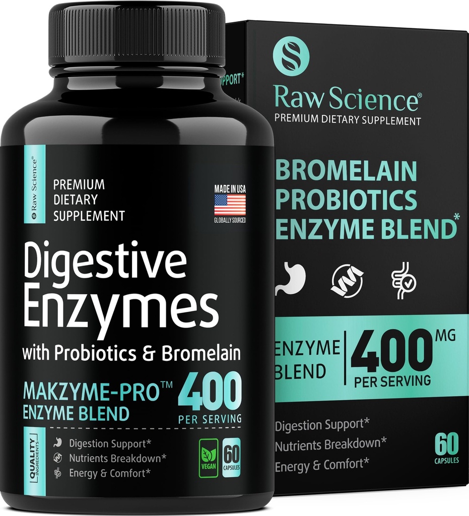 Digestieve enzymen met probiotica voor vrouwen en mannen Digestieve gezondheid - Bloating Relief, Gut Health Supplementen: Bromelain, Papaya Enzyme, Acidophilus Probiotic, Lactase Enzymen voor spijsvertering - 60 pillen