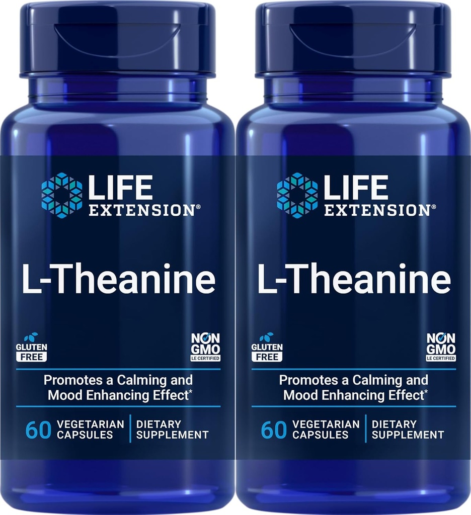 Levensverlengstuk L-Theanine, 60 Vegetarische Capsules (pakket van 2) - Aminozuur afgeleid van thee - Glutenvrije, niet-GMO