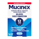 Mucinex Borstcongestie, maximale sterkte 12 uur Uitgebreide Release Tabletten, 14ct, 1200 mg Guaifenesin met uitgebreide verlichting van de borstcongestie Veroorzaakt door Excess Mucus, Thins en loss Mucus