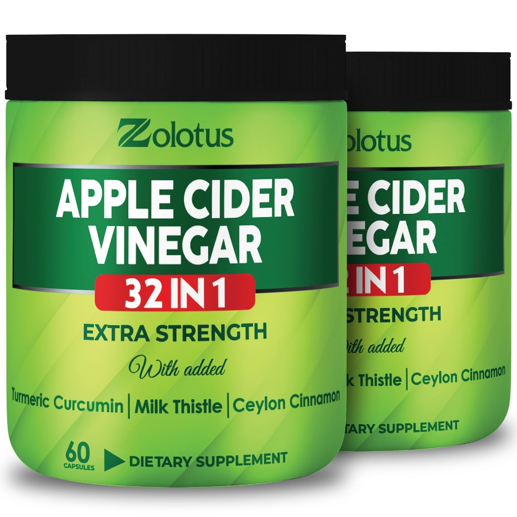 Zolotus Apple Cider Vinegar Capsules 32in1, met Kurkuma, kaneel, melkdistel, berberine, vlierbessen, quercetine - (2 verpakkingen) 60 capsules