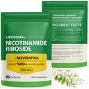 NAD supplement met Nicotinamide Riboside - Resveratrol,liposomale Nicotinamide Riboside,Quercetin - Hoge zuiverheid NAD supplement voor anti-aging, focus, energie 160 capsules (2 zak)