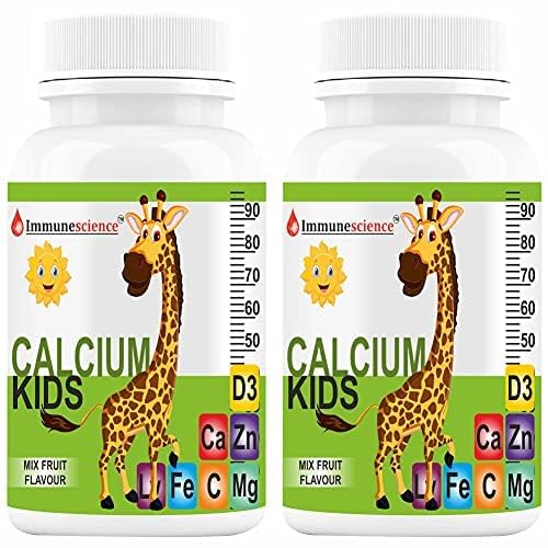 Verem Calcium voor kinderen met vitamine D3 (VIT d), Magnesium, Zink Supplement, Vitamine C, L-lysine Multivitamine voor kinderen Sterke botten, Immuniteit, Groei & Ontwikkeling- 120 tabletten (pakket van 4)