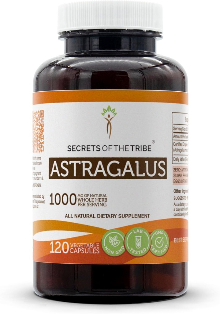 Geheimen van de Stam Astragalus 120 capsules, gemaakt met plantaardige capsules en Astragalus (membranaceus) Gedroogde Wortel