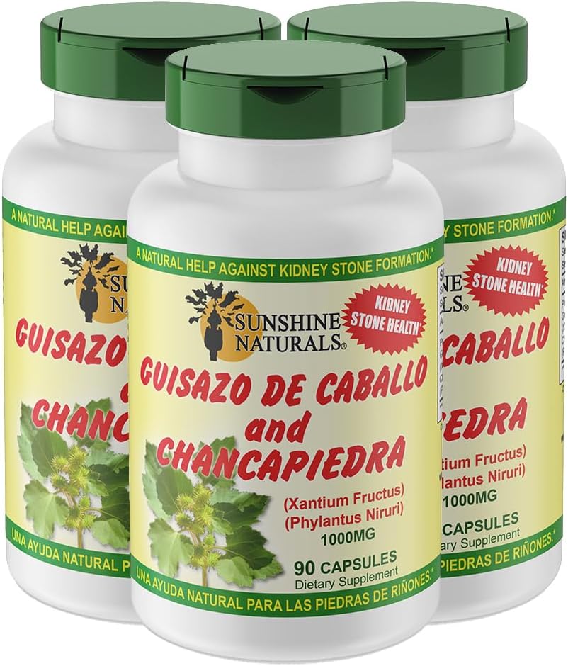 Sunshine Naturals Guisazo & Chancapiedra Herbal Blend, Natural Dietary Supplement for Wellness Support, 90 Capsules. Pack of 3