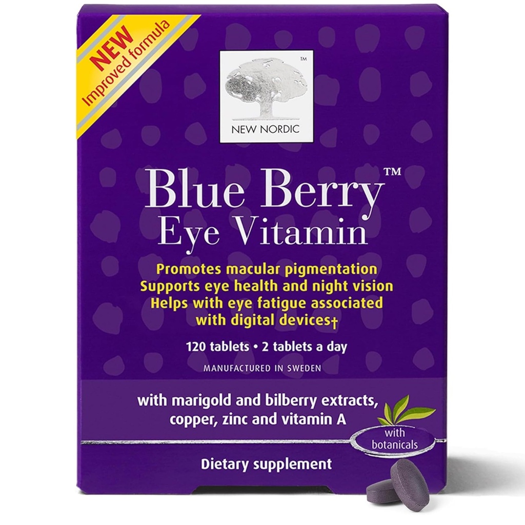 NIEUWE NORDIC Blue Berry Eye Vitamine Luteïne Supplement met zink, ondersteunt Macula Pigmentatie, Eye & Vision functie, 120 tabletten (verpakking van 1)