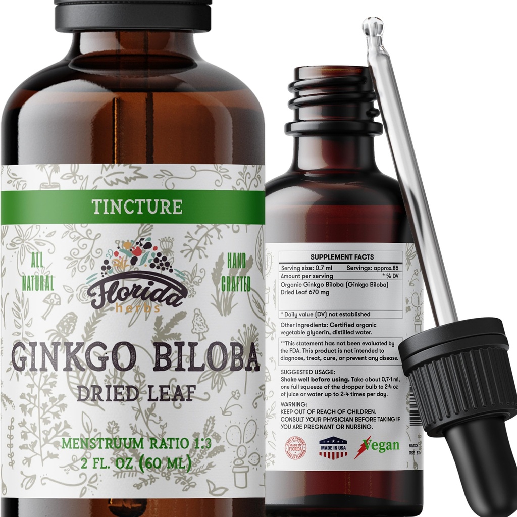 Ginkgo Biloba Tinctuur Biologische Ginkgo Biloba Extract (Ginkgo Biloba) Gedroogd Blad Kruidensupplement 2 oz