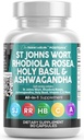 Clean Nutraceuticals St Johns Wort Rhodiola Rosea Heilige Basil Ashwagandha - Mood Ondersteuning voor vrouwen en mannen met vitamine C & Black Pepper Extract - 90 Caps