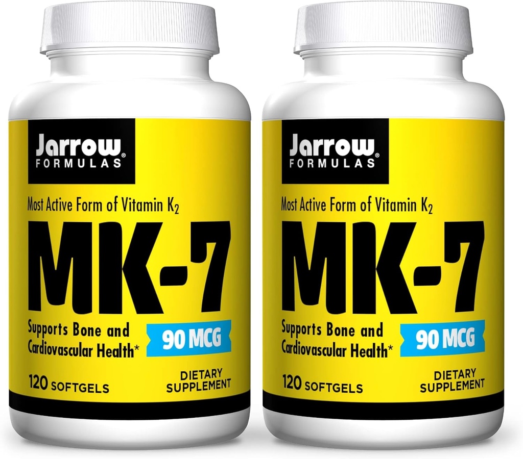 Jarrow Formulas MK-7 90 mcg - 120 Softgels, Pack of 2 - Superior Vitamin K Product for Building Strong Bones - Supports Heart & Cardiovasculaire Health - 240 Total Servings