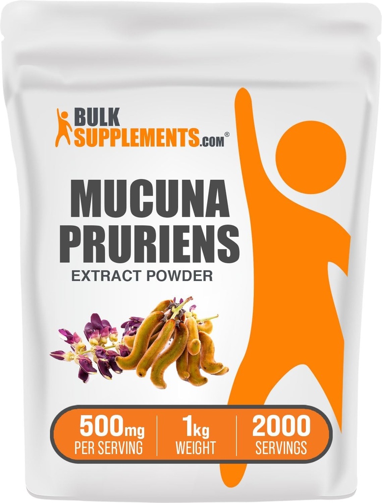 BulkSupplements.com Mucuna Pruriens Extract Powder - Mucuna Pruriens Supplements, Herbal Supplement - Vegan & Gluten Free, 500mg per portie, 1kg (2,2 lbs) (Pack of 1)