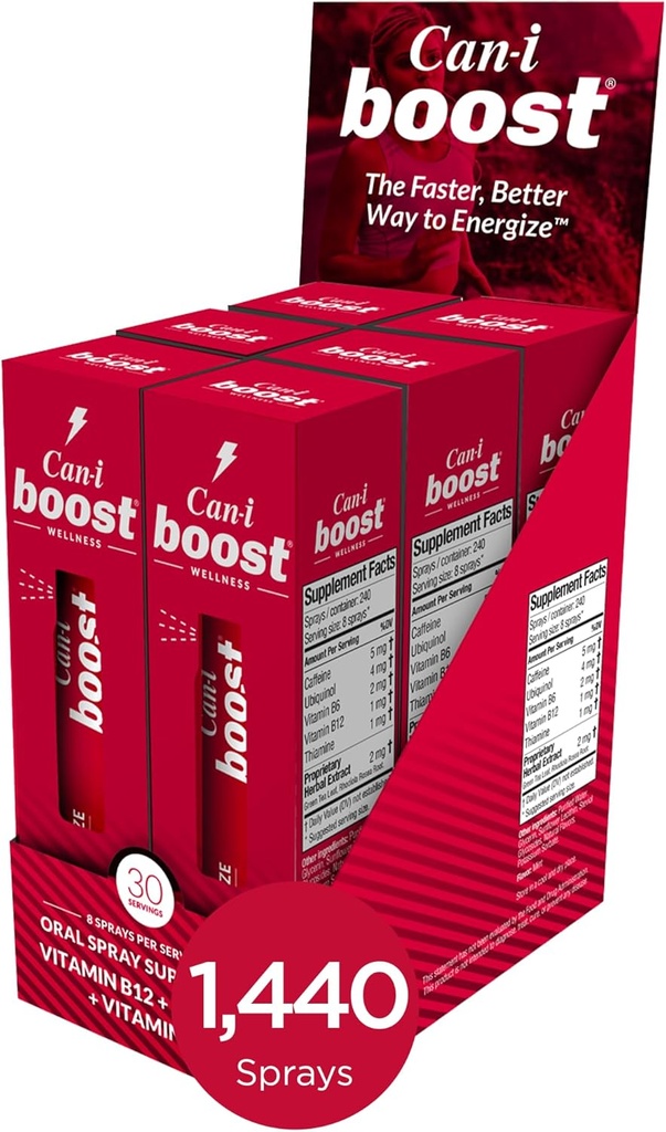 Can-i Boost Geestelijke Energie in 15 minuten met snelle Acterende Energie Spray voor Shift Werknemers, EMS, Politie, Verpleegkundigen, en Reizende Professionals 6 Pack, 180 Servers