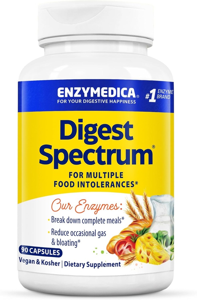 Enzymedica Digest Spectrum, Advanced Digestive Enzymes for Women and Men, Supports Digestion and Multiple Food Intolerances, Fast-Acting Formula for Gas and Bloating Relief, 90 Capsules FFP