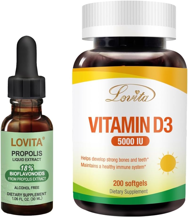 Lovita Bee Propolis Liquid Extract & Vitamine D3 Softgel Nutriënt supplement bundel