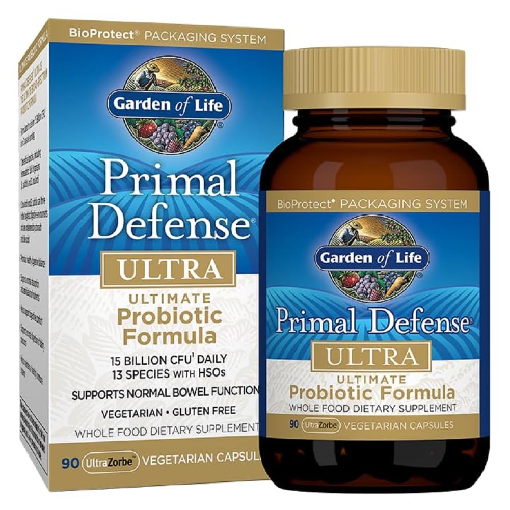 Tuin van het leven Probiotica voor de spijsverteringsbalans, Primal Defense Ultra Ultimate Formula, 15 miljard CFU en 13 Strains Plus HSO's, Vegetarisch en Glutenvrij, 90 Capsules