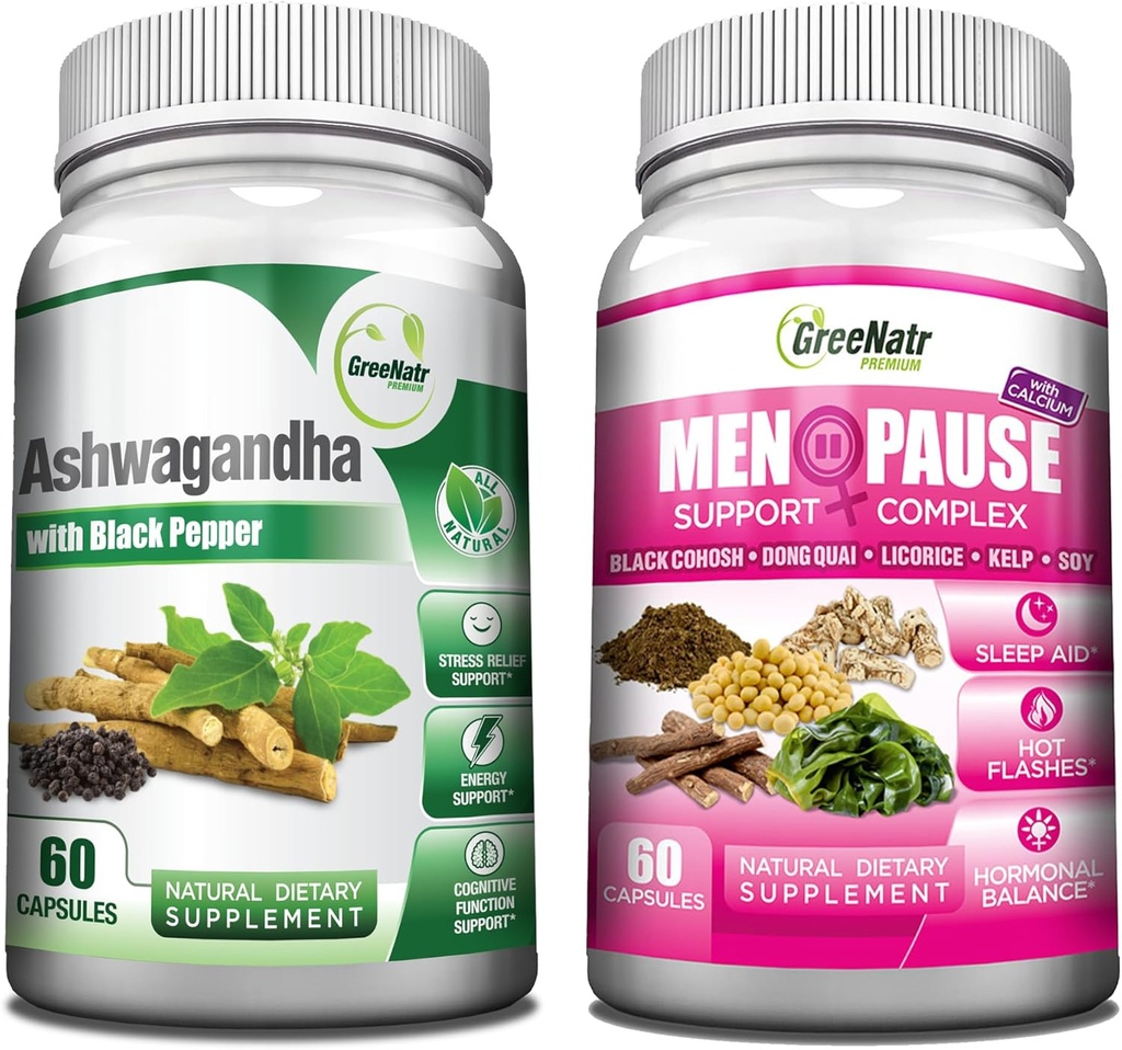 GreeNatr Totale Wellness Ondersteuning met Ashwagandha capsules met zwarte peper voor verbeterde absorptie - en natuurlijke menopauze kruidencomplex