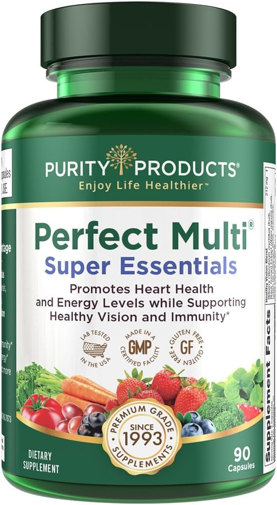 Purity Products Perfect Multi Super Essentials - Multivitamine + Fruit en Groenten + Promoot gezonde dag- en nachtzicht met luteïne, zeaxanthine en zwarte aalbessenextract - 90 capsules