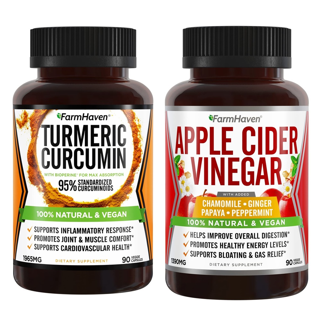 FarmHaven Kurkuma Curcumin met BioPerine en Apple Cider Vinegar met Gember