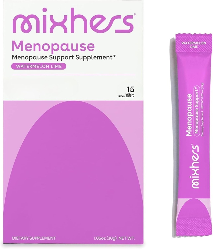 Mixhers Menopause - Menopause Support Drink Mix - Women's Menopause Supplements - Hormone Balance Multivitamin - With Maca Root & Black Cohosh - Sugar Free - Vegan - 15 Drink Packets - Watermelon Lime