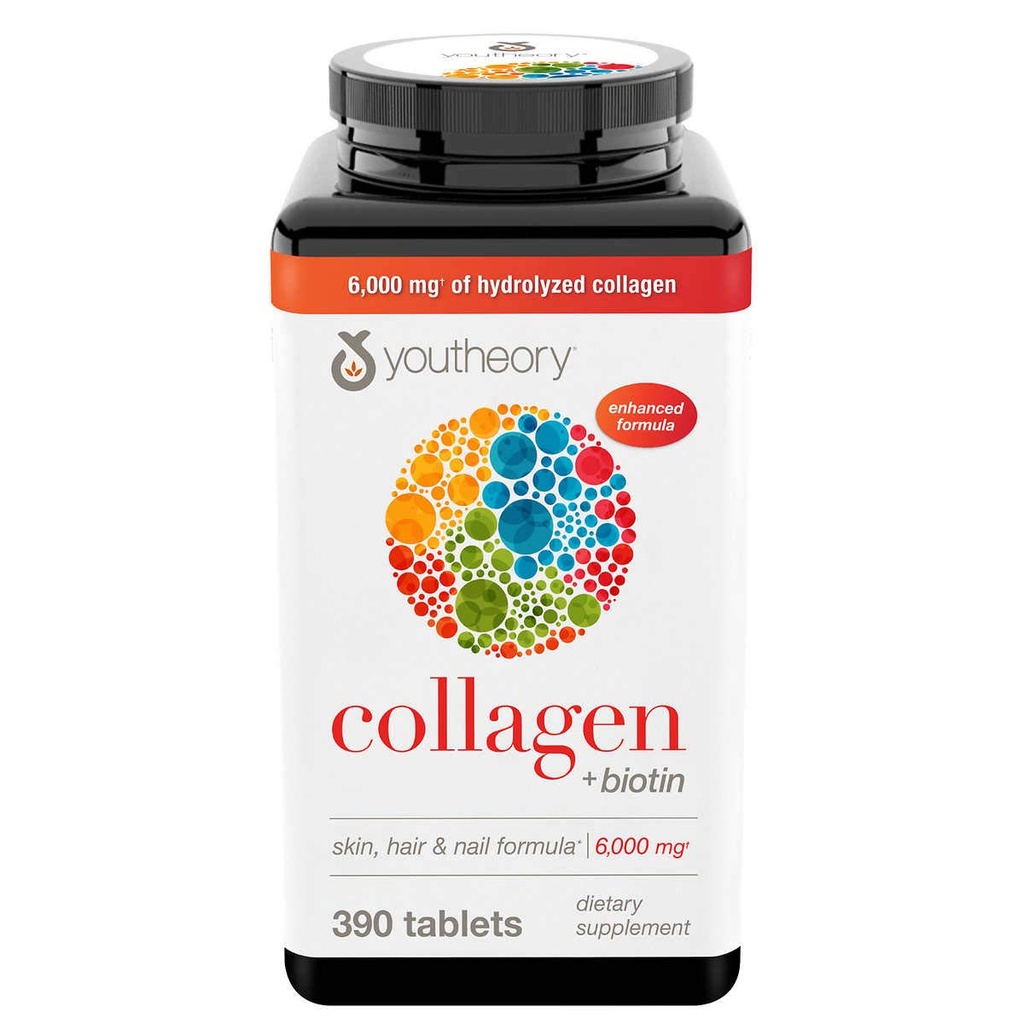 Youtheory Collageen Plus Biotin, 390 tabletten (4 verpakkingen)