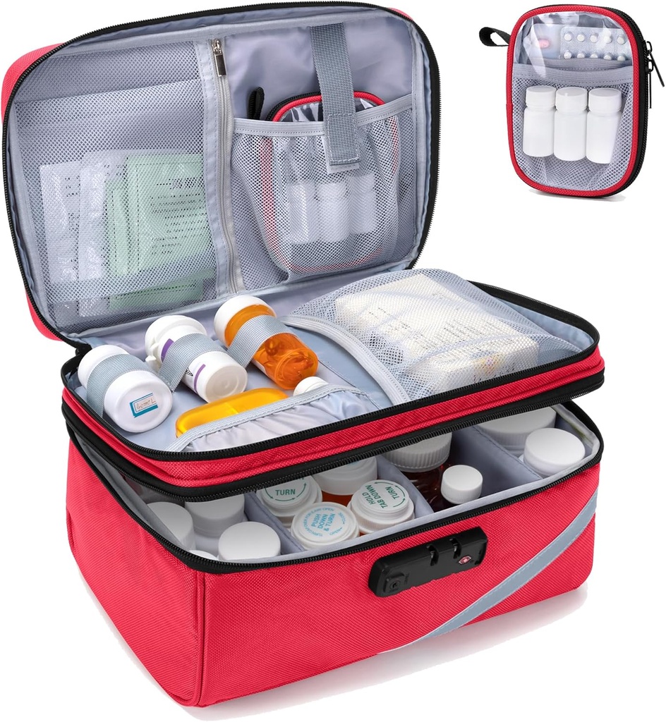Trunab Medicine opslagzak met Combinatieslot, afsluitbare pil fles Organisator, Travel Medication Carry Case voor Medicine Box, Prescription, Vitaminen, Supplementen of medische benodigdheden