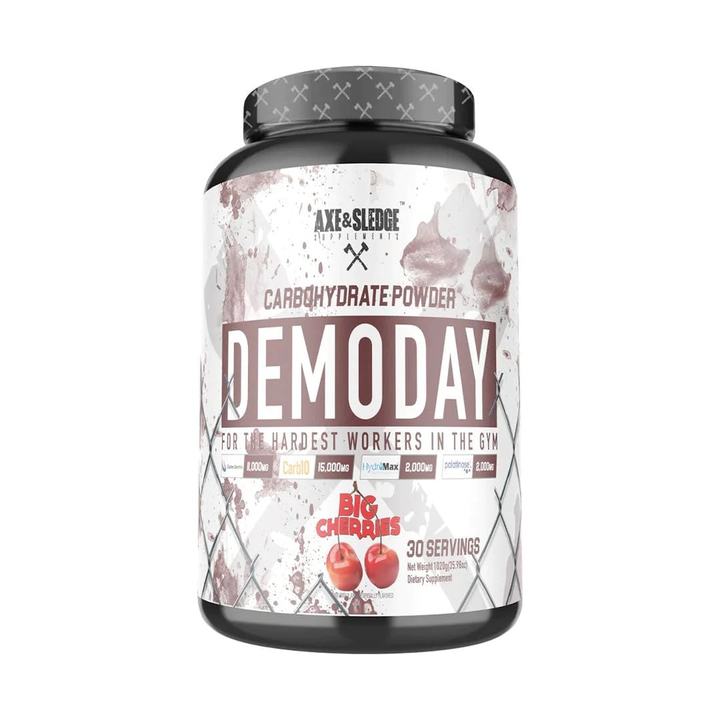 Axe & Sledge Supplementen Demodag Intra-Workout Koolhydraat Poeder met Cluster Dextrin, Carb10, Hydromax, & Palatinose, Verbetert prestaties en pompen, 30 porties (grote Kersen)