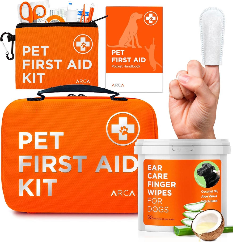 Care Bundle - EHBO Kit en oorreiniger doekjes voor honden, essentiële gezondheid en hygiëne set