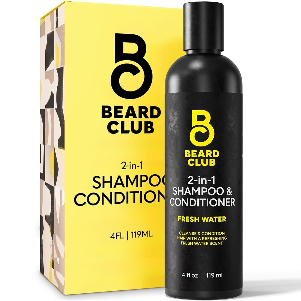 The Beard Club Mens 2 in 1 Shampoo and Conditioner Set - Sulfate Free, Moisturizing, Citrus Scented for Curly Hair Care and Dry Scalp Care