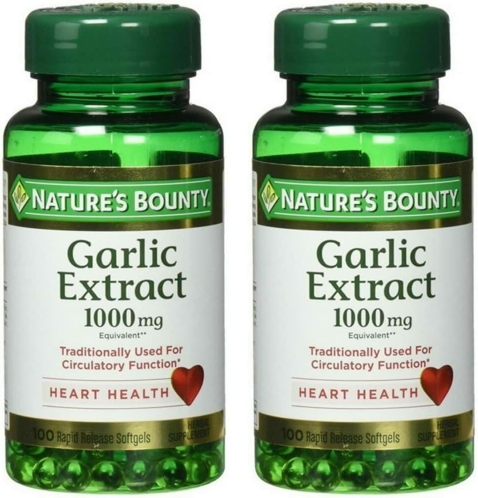 Nature's Bounty Knoflook Extract 1000 mg Softgels voor cardiovasculaire ondersteuning, 100 ea (verpakking van 2)